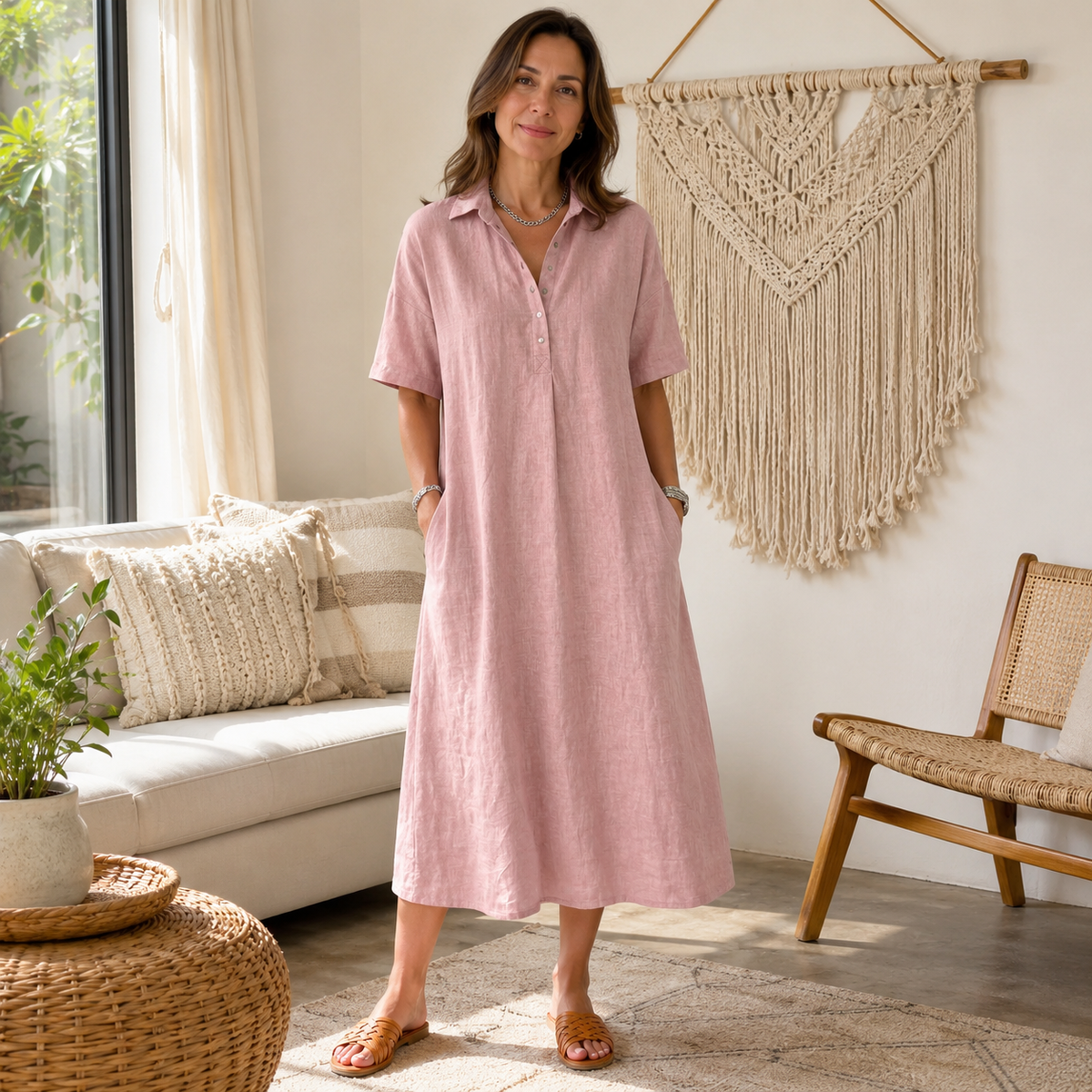Lunavia | Linen Polo Midi Dress