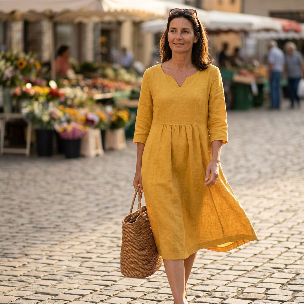 Solenne | Relaxed V-Neck Midi Dress