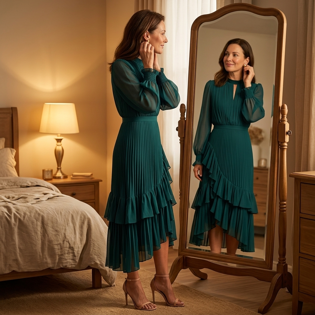 Keyfa | Pleated Ruffle Midi Dress