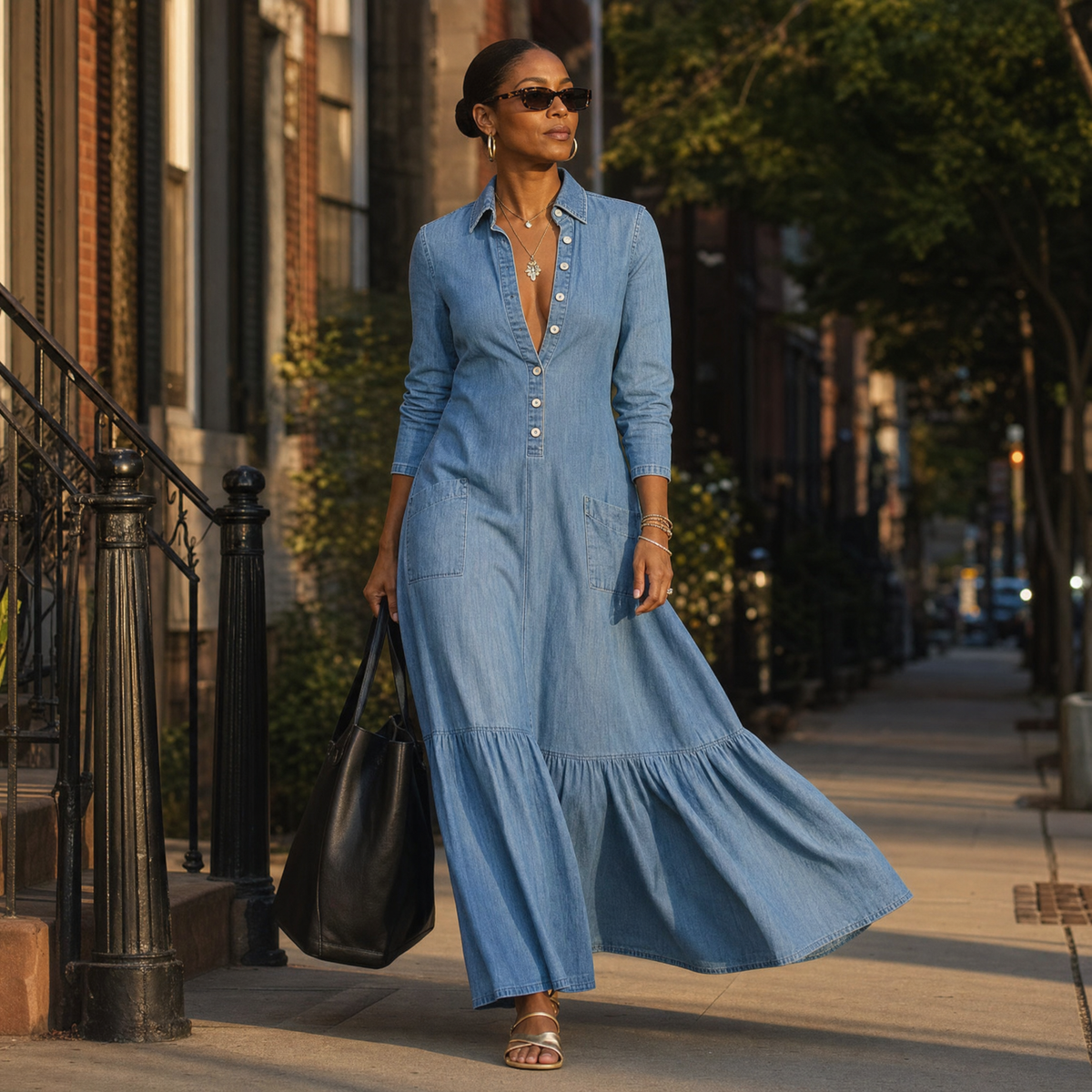 Mavira | Ruffle-Hem Denim Dress