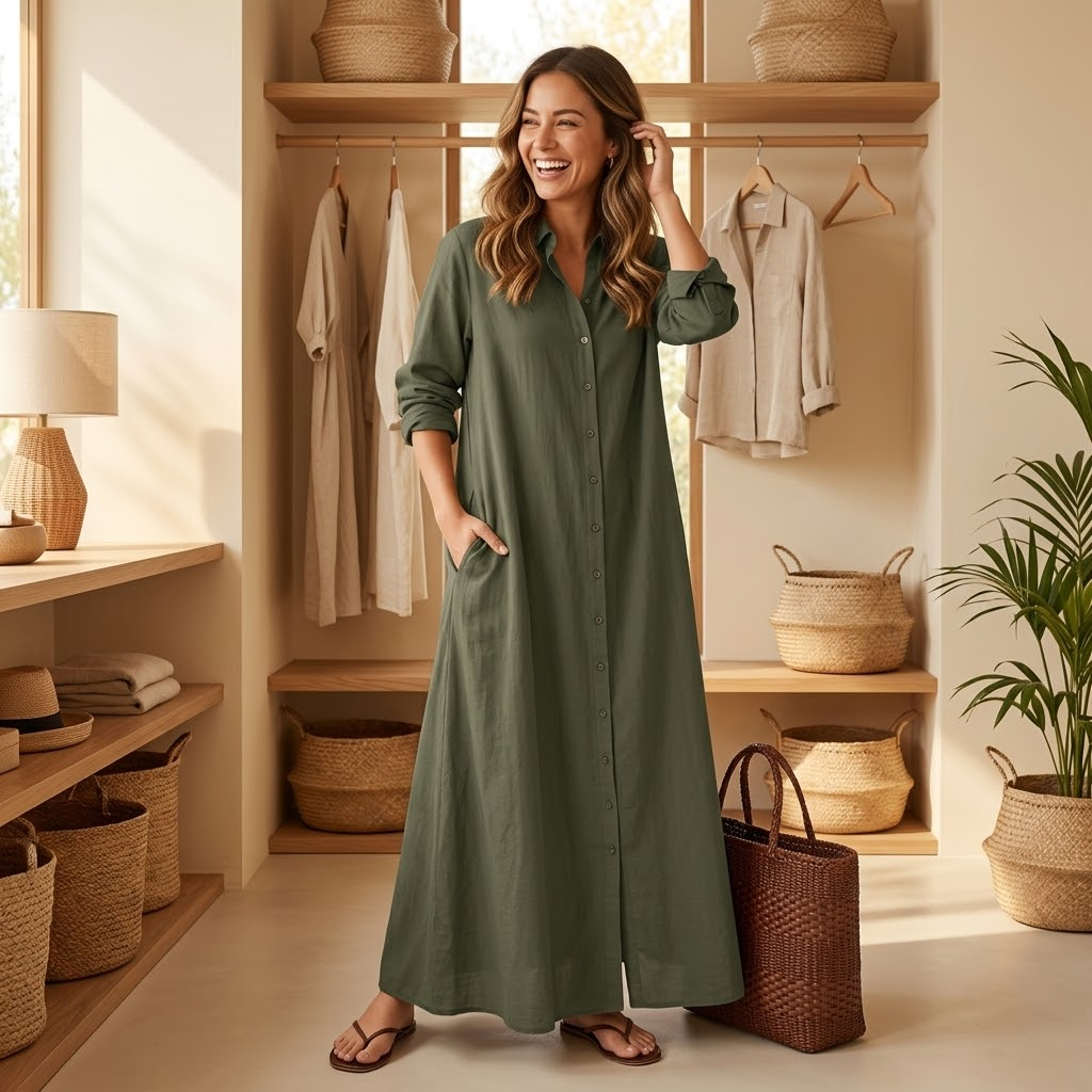 Marivelle | Draped Maxi Shirt Dress