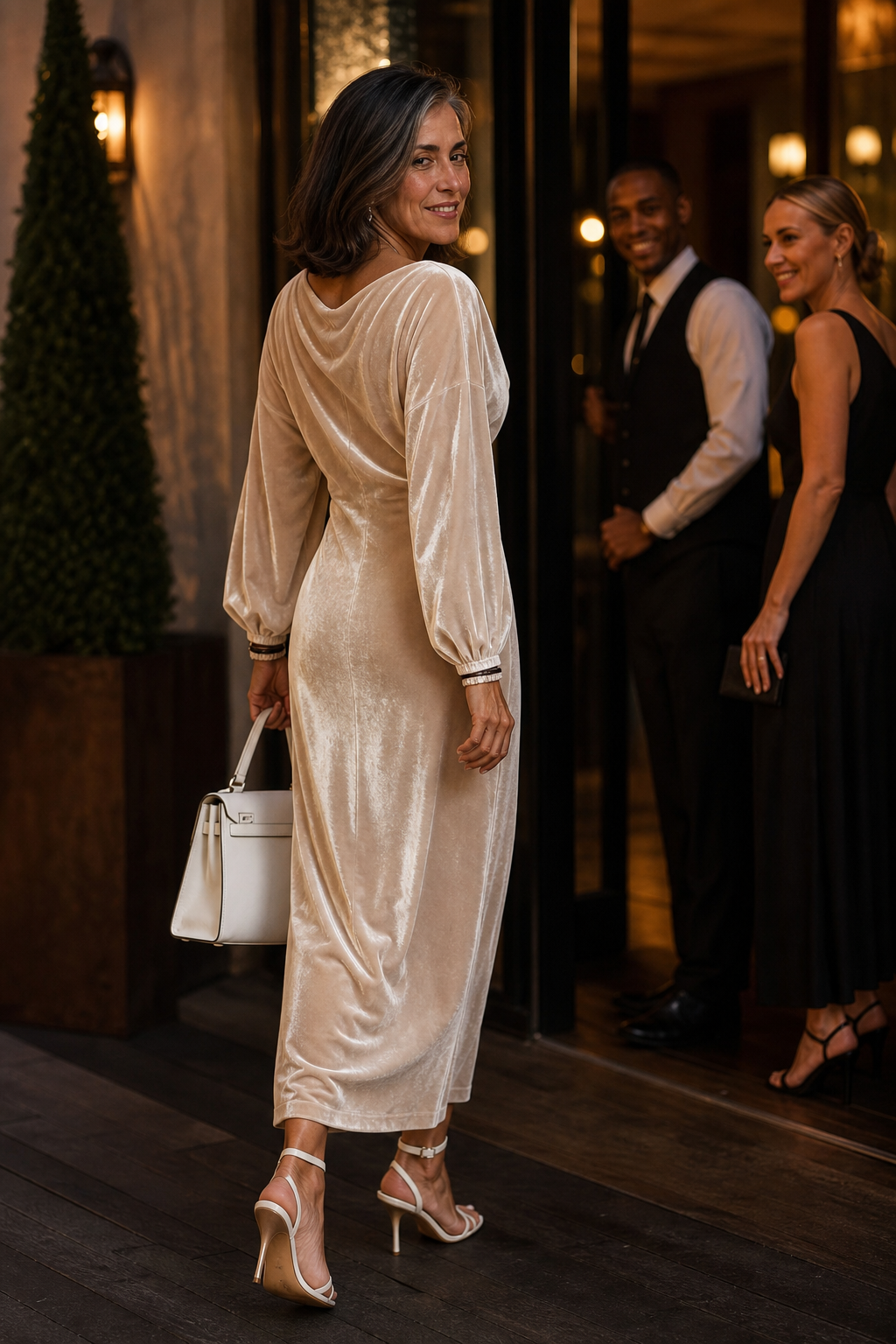 Velvienne | Velvet Round-Neck Midi Dress