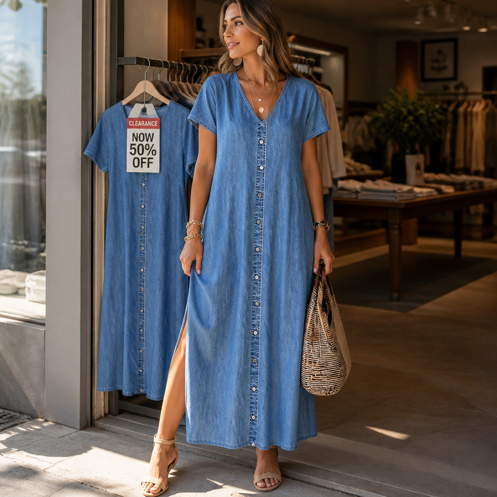 Denvera | Denim-Look Maxi Dress