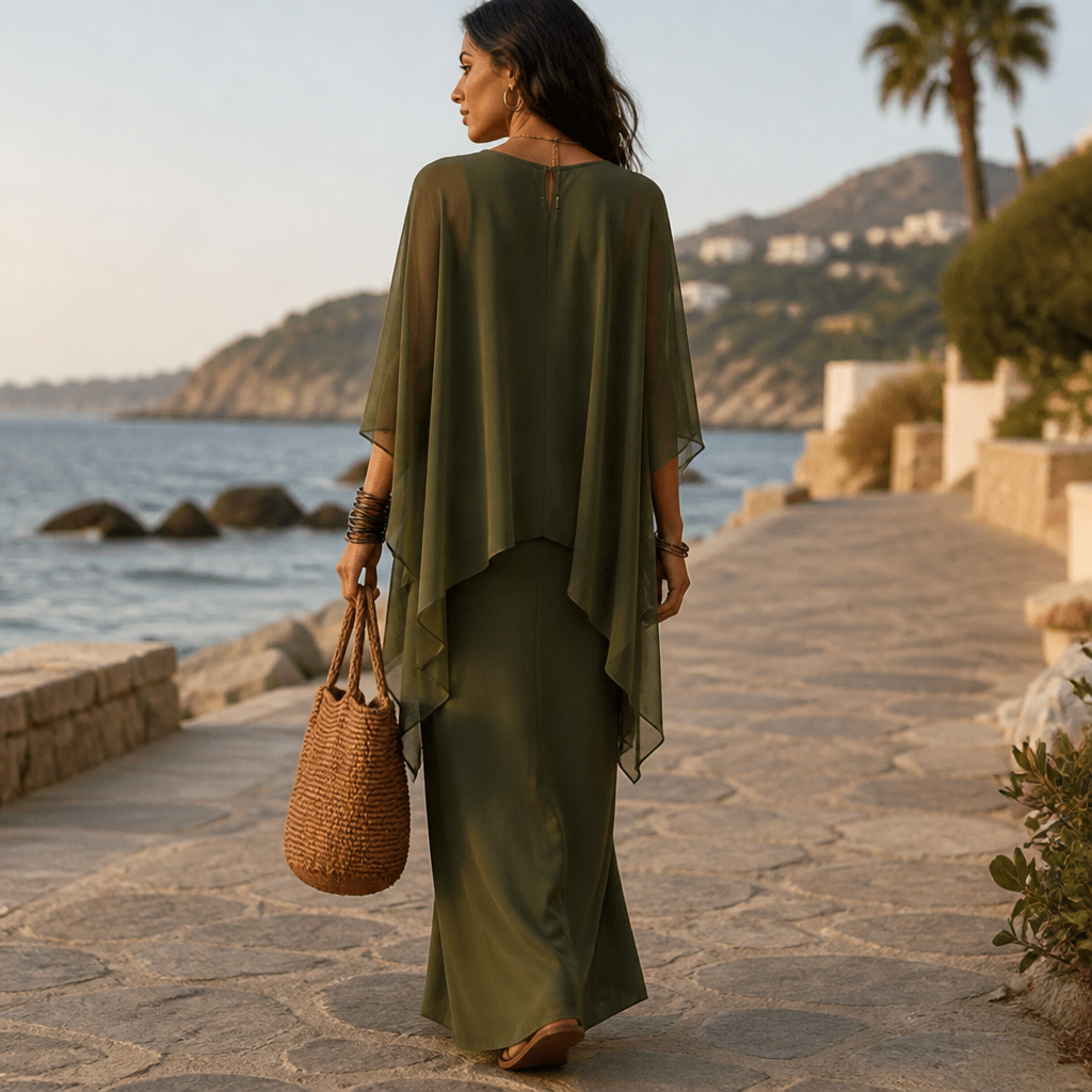Adeline | Cape Sleeve Maxi Dress