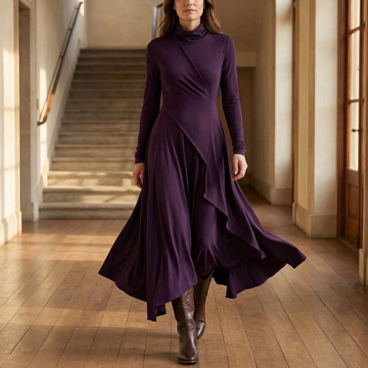 Florenne | Draped High-Neck Maxi Dress