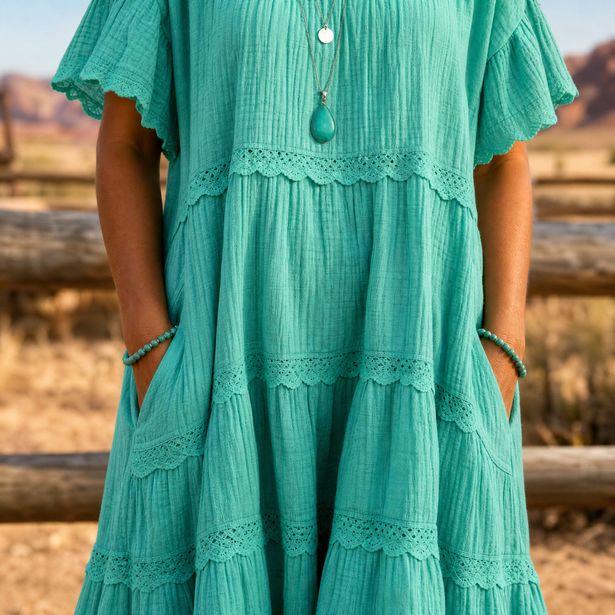 Sundara | Tiered Lace Midi Dress