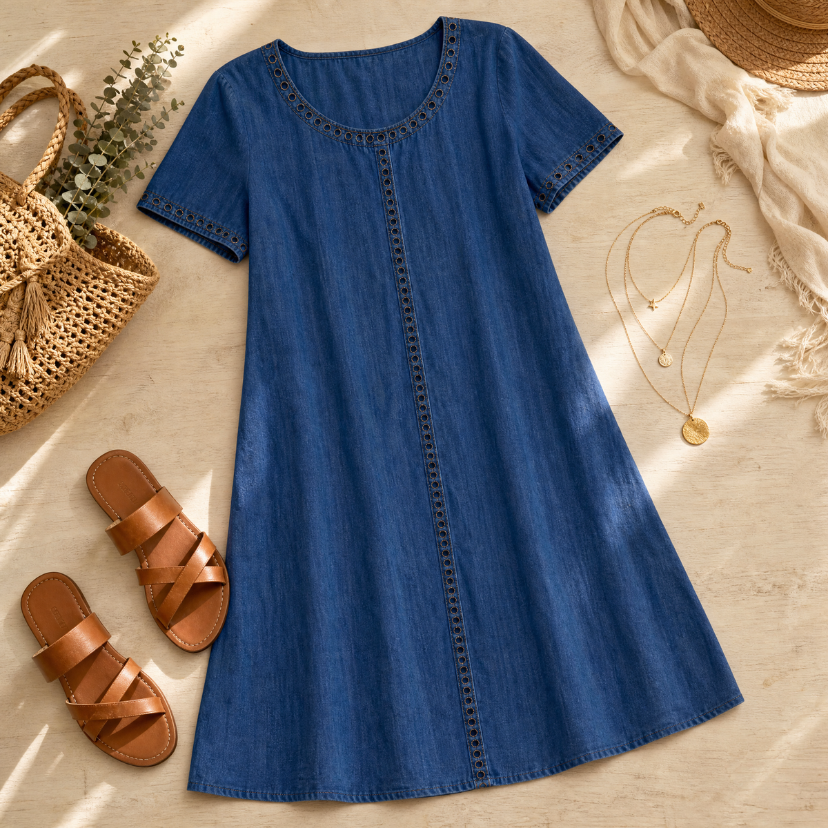 Lunavia | Eyelet Linen Midi Dress