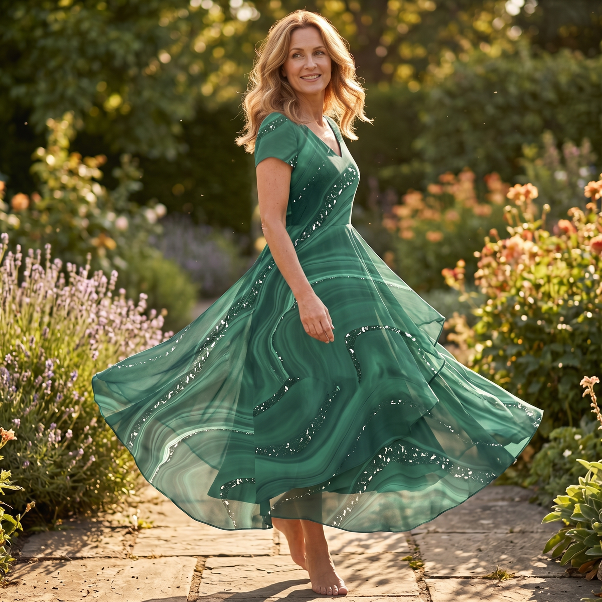 Ophelia | Marbled Chiffon Midi Dress