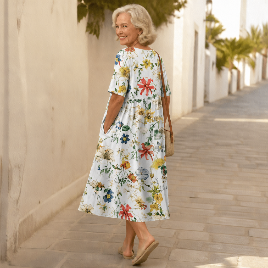 Camille | Floral Round-Neck Midi Dress