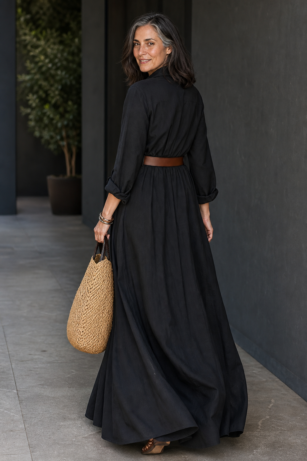 Adeline | Belted Collared Maxi Dress