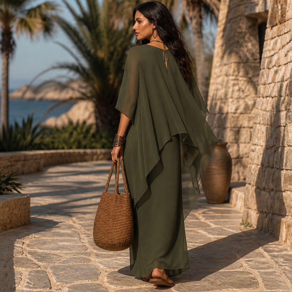 Adeline | Cape Sleeve Maxi Dress