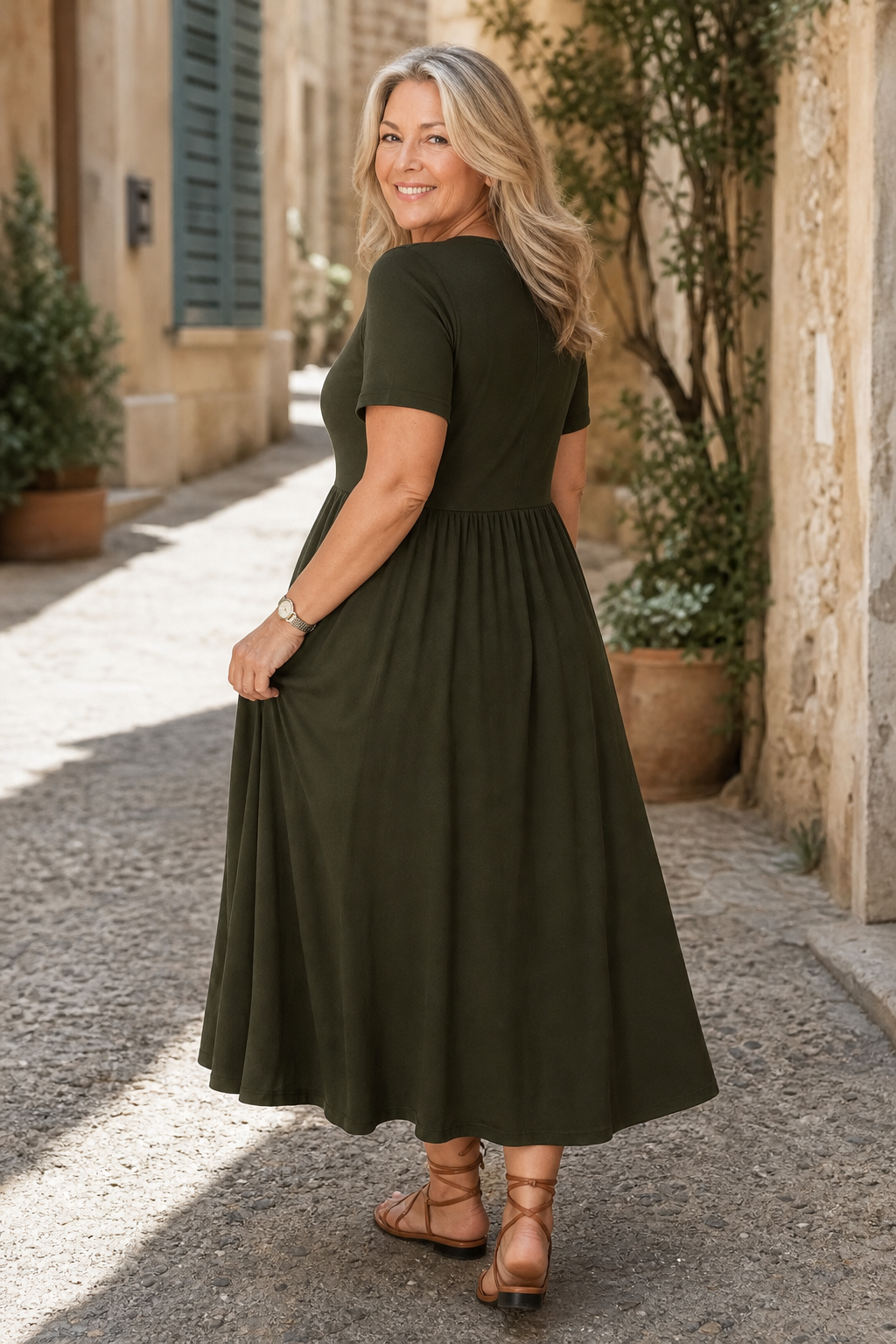 Adeline | Ruched V-Neck Midi Dress