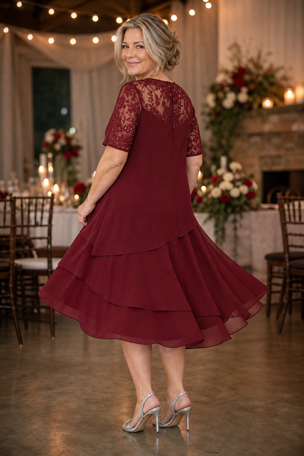 Adeline | Tiered Lace Midi Dress
