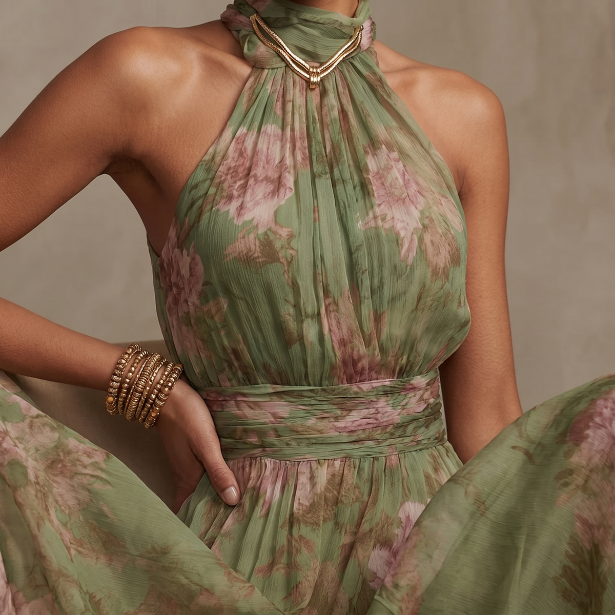 Rosalie | Halter Floral Maxi Dress