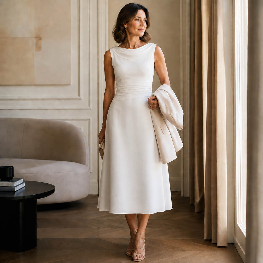 Draperie | Draped-Neck Pleated Midi Dress