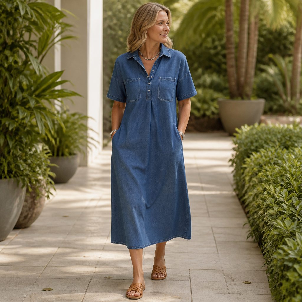 Harlow | Pocketed Denim Midi Dress
