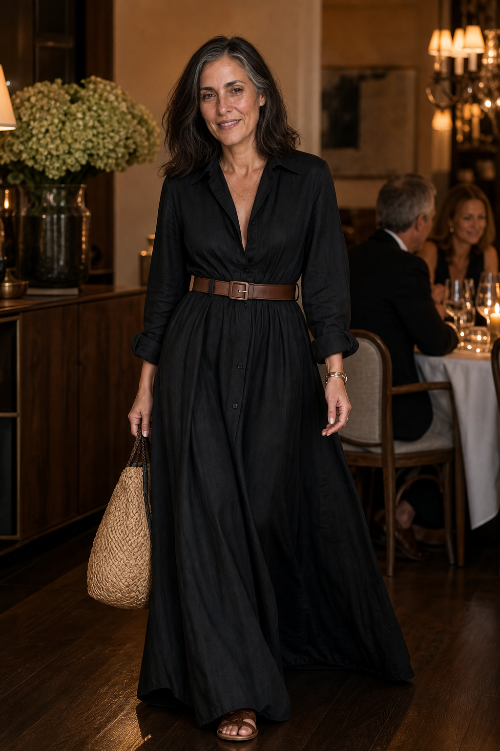Adeline | Belted Collared Maxi Dress