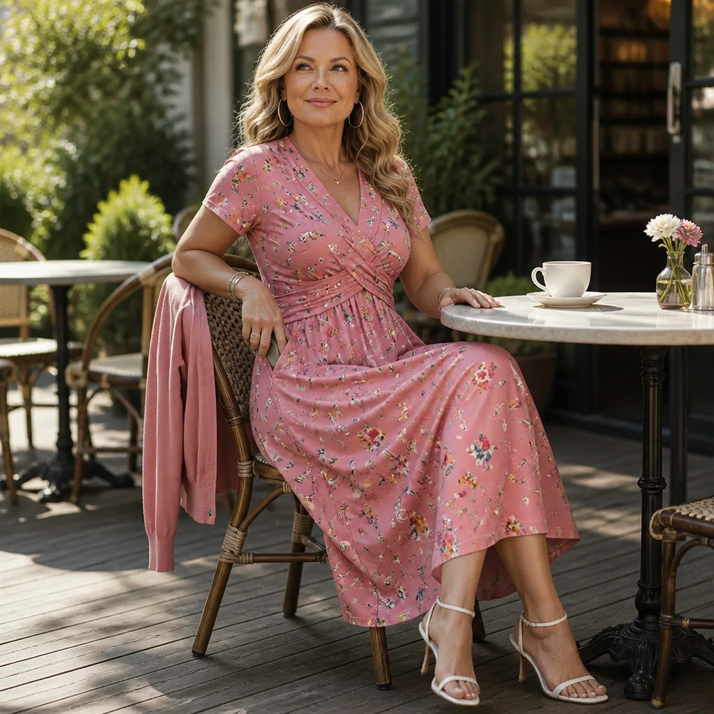 Curvella | Twist-Waist Floral Midi Dress