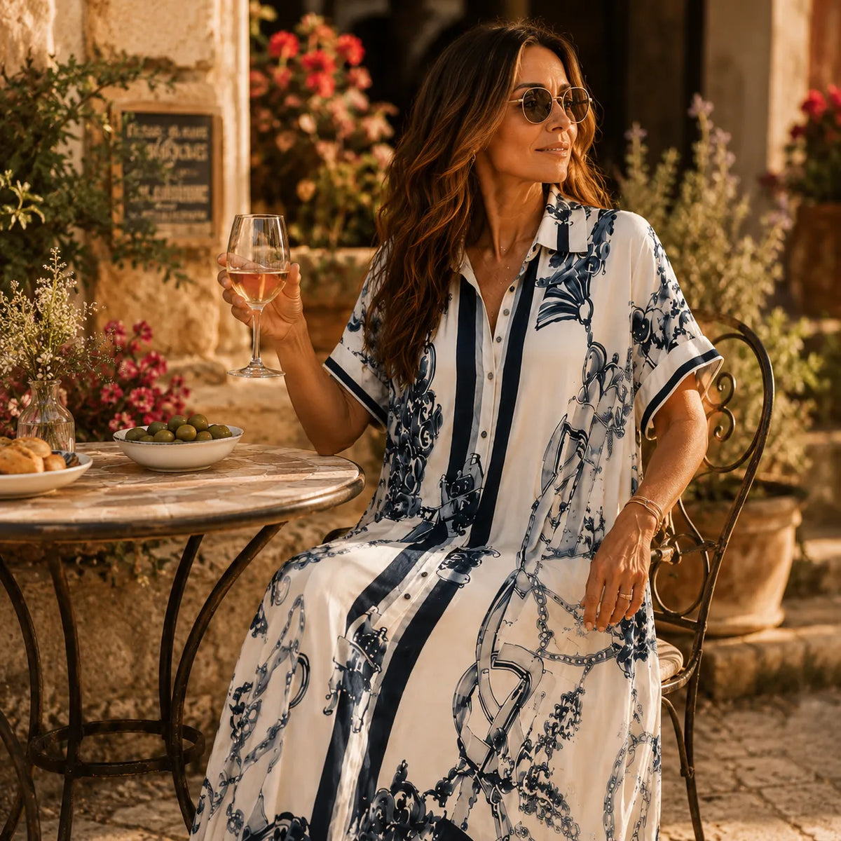 Solenne | Vintage Scroll Maxi Dress