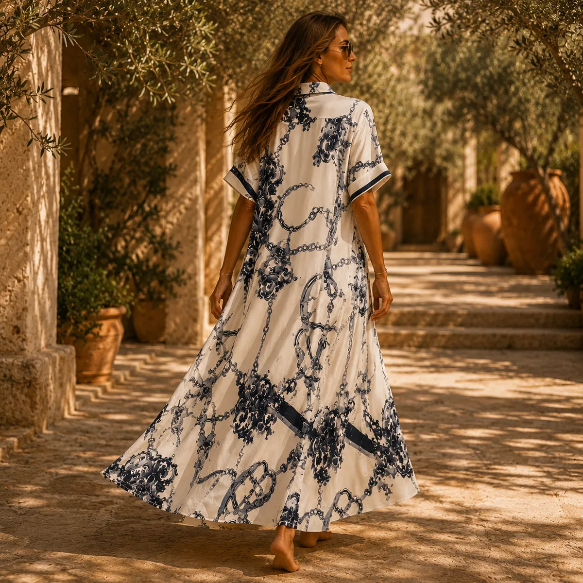 Solenne | Vintage Scroll Maxi Dress