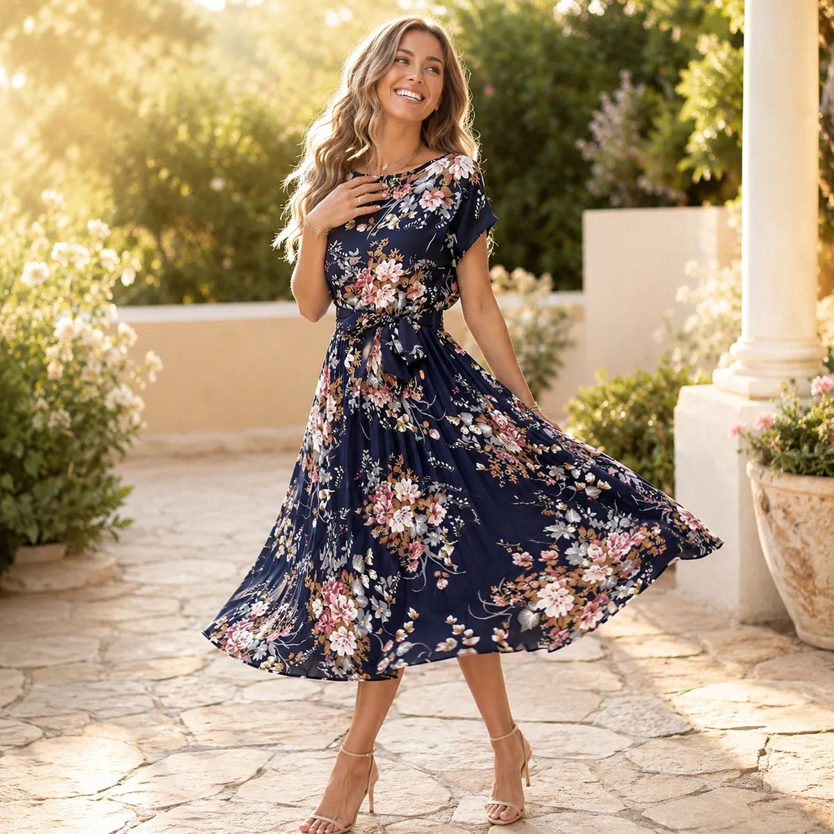 Florenza | Pleated Floral Midi Dress