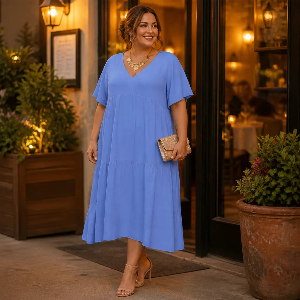 Vellira | Tiered V-Neck Midi Dress