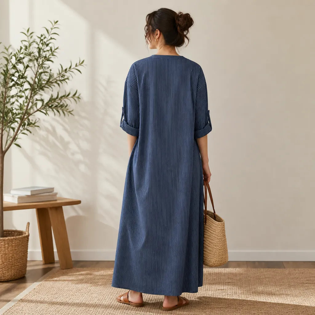 Vestara | Striped V-Neck Maxi Dress