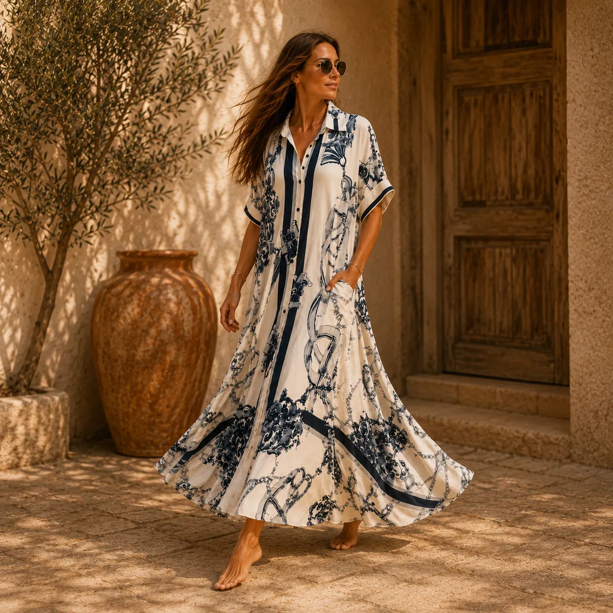 Solenne | Vintage Scroll Maxi Dress