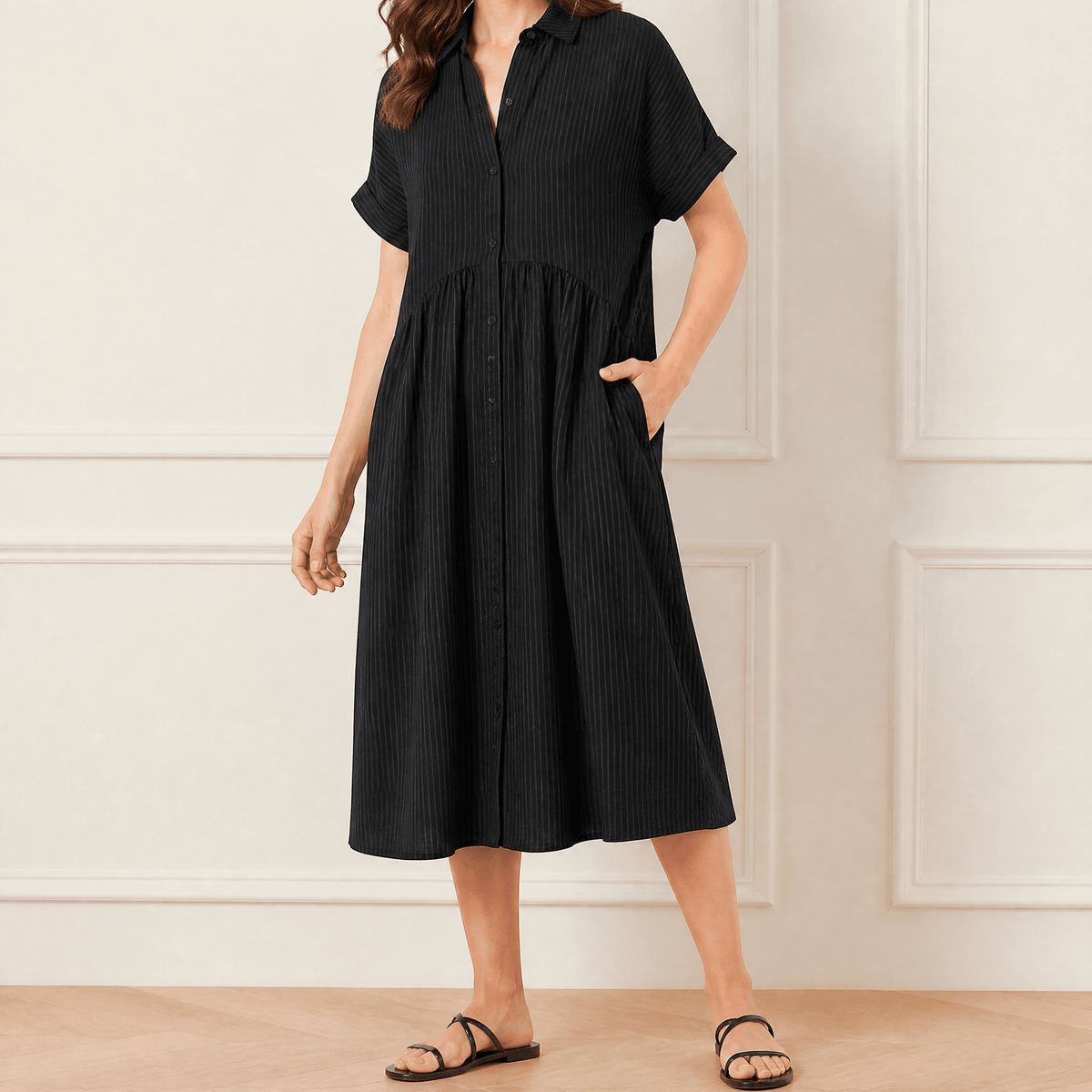 Linara | Striped Button-Front Midi Dress