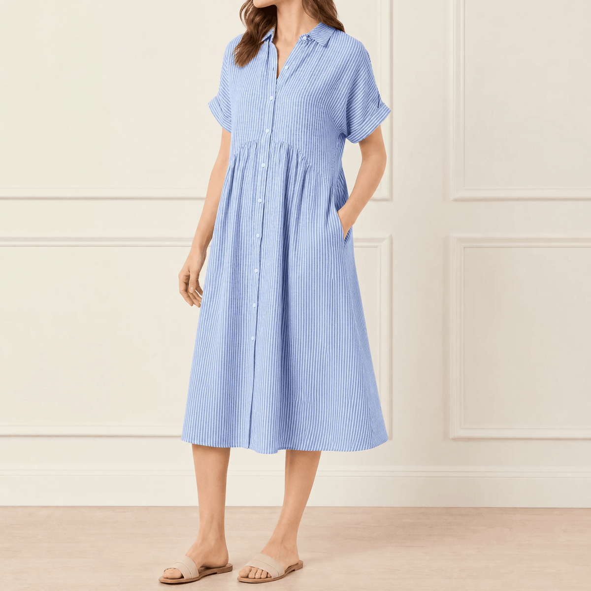 Linara | Striped Button-Front Midi Dress