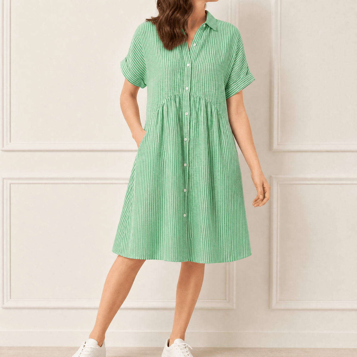 Linara | Striped Button-Front Midi Dress