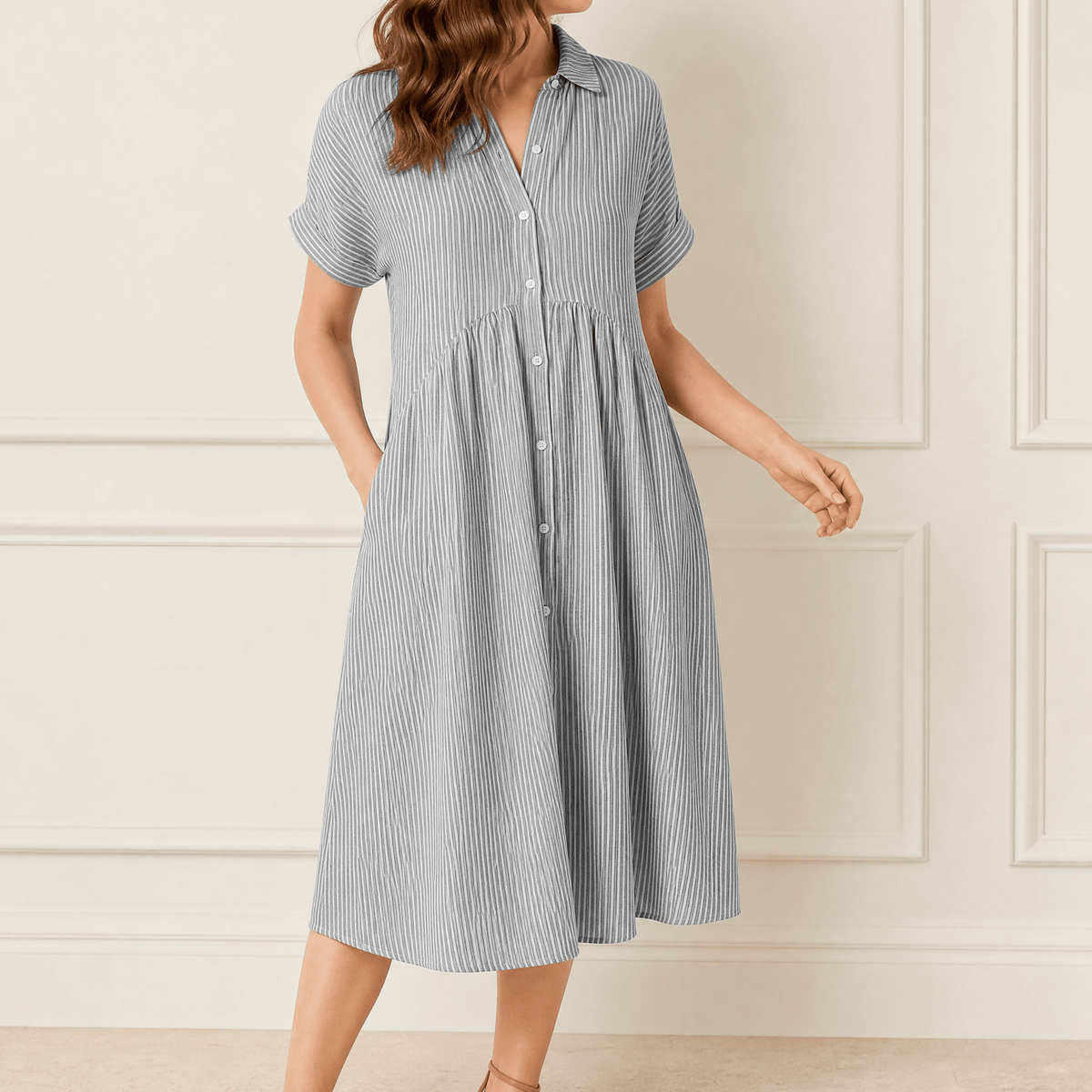 Linara | Striped Button-Front Midi Dress
