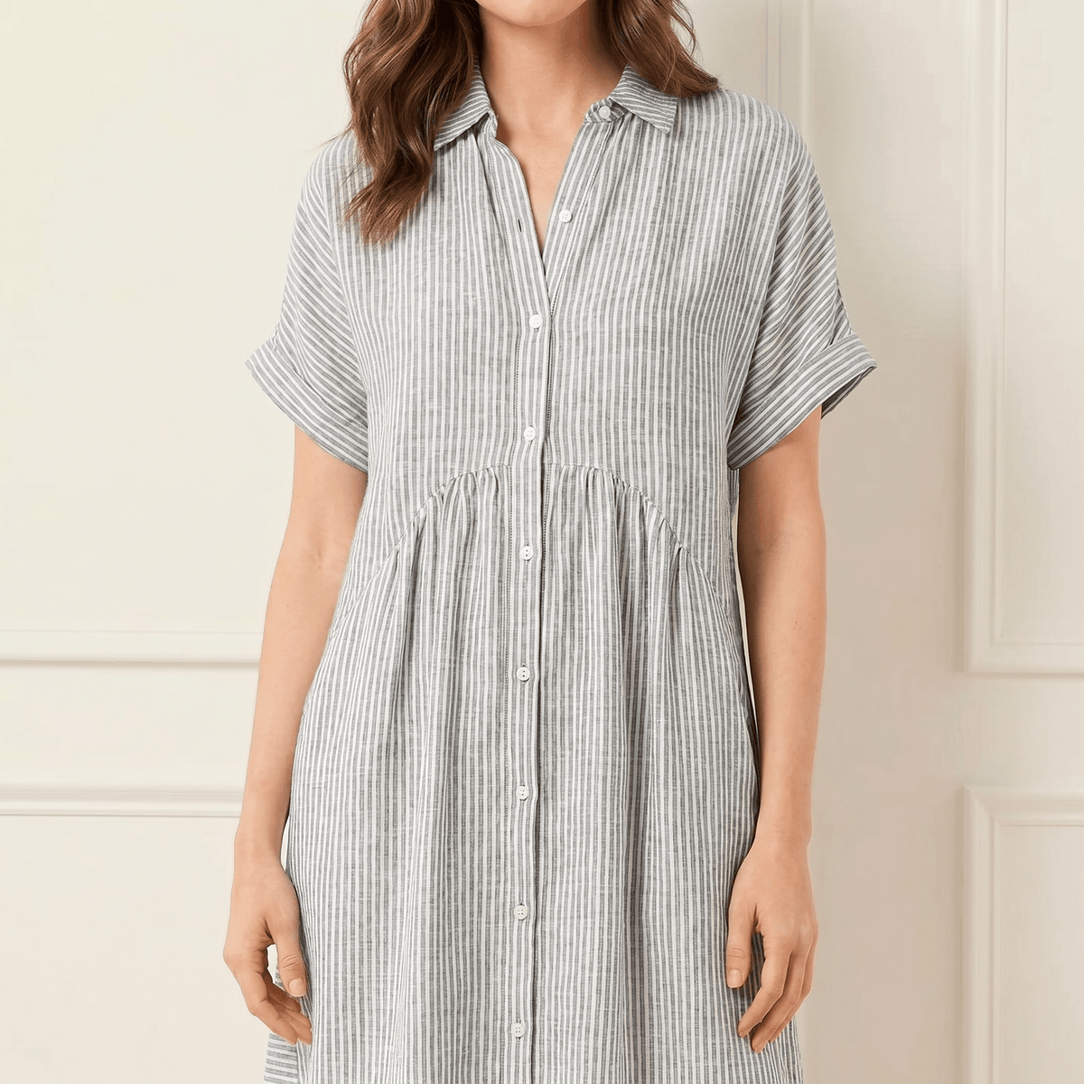 Linara | Striped Button-Front Midi Dress