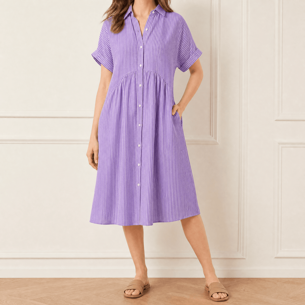 Linara | Striped Button-Front Midi Dress