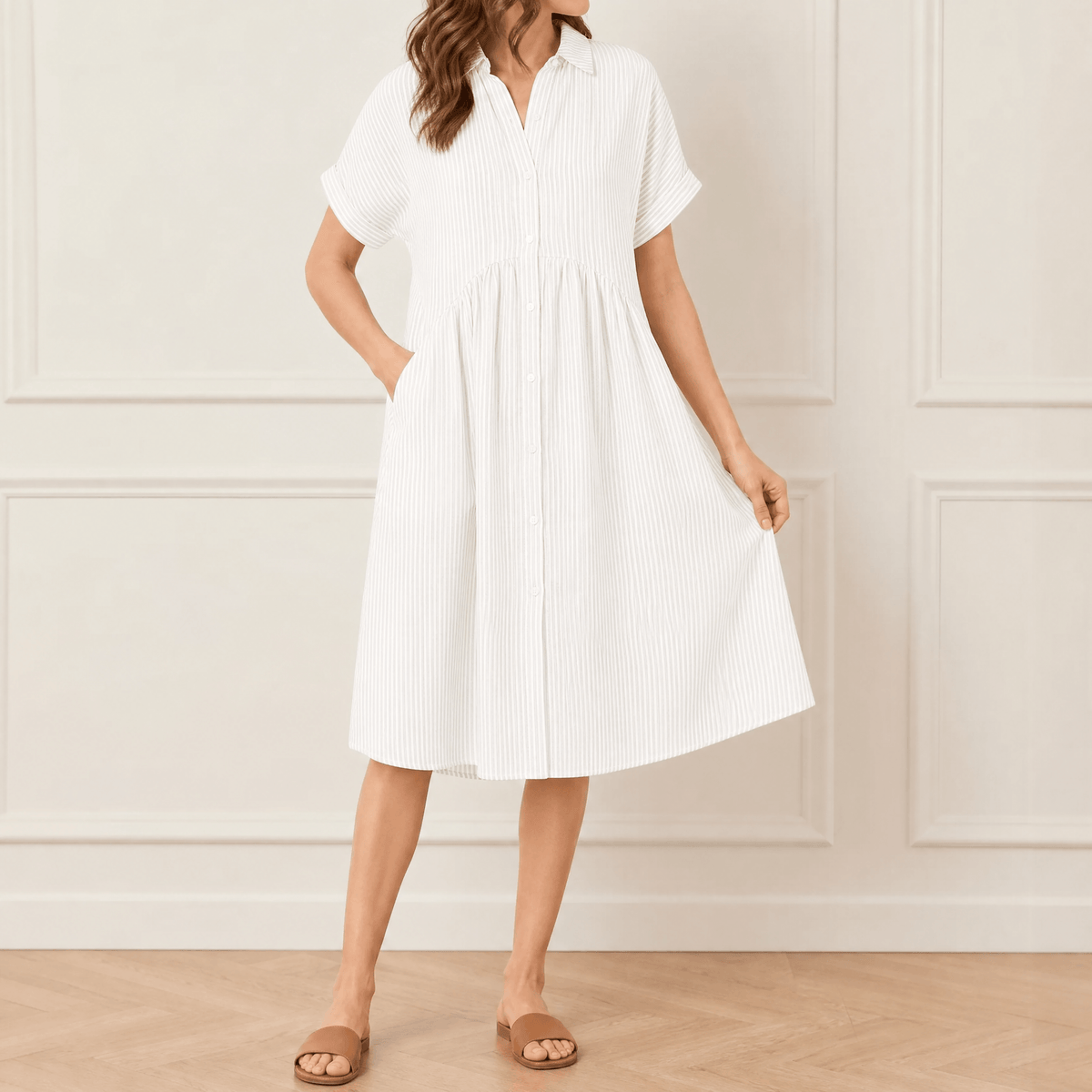 Linara | Striped Button-Front Midi Dress