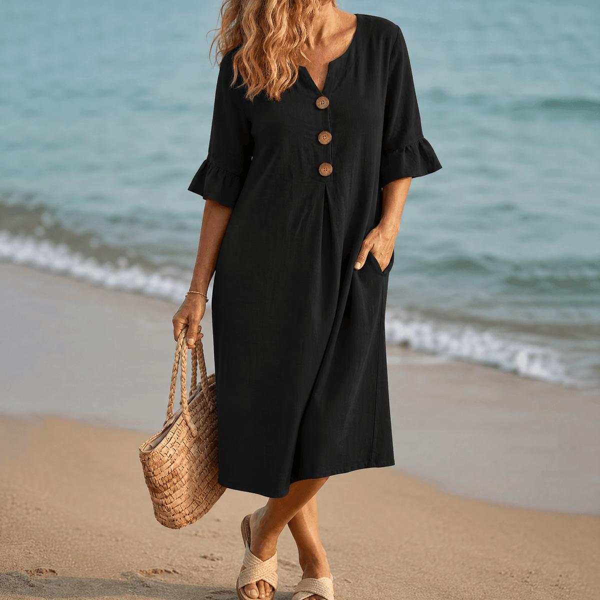 Marisol | Breezy Button Midi Dress