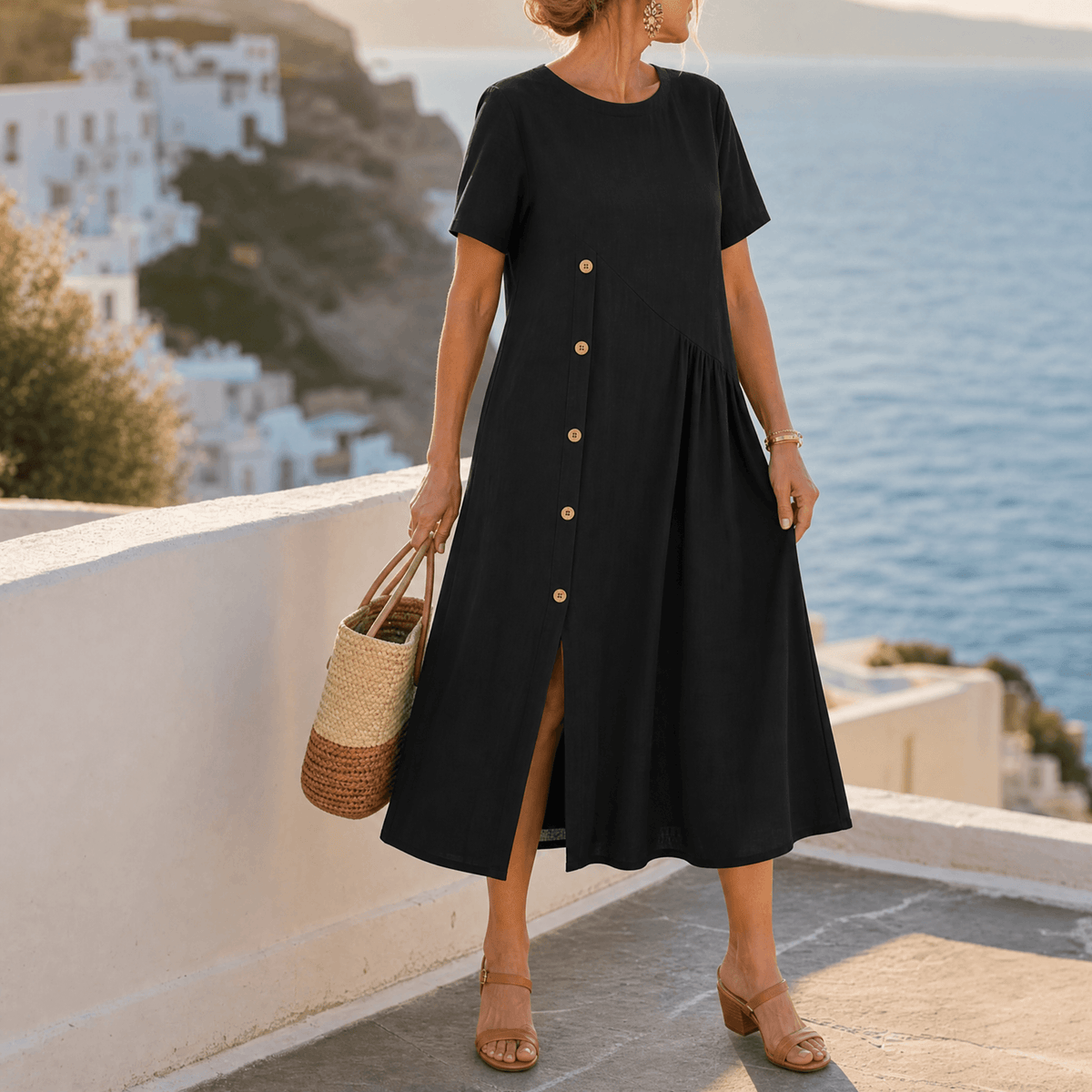 Adeline | Asymmetric Button Midi Dress