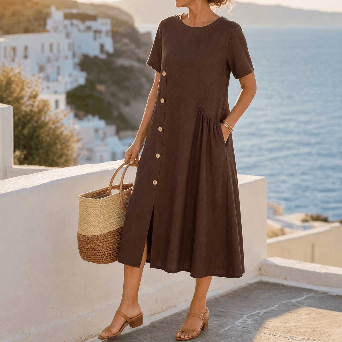 Adeline | Asymmetric Button Midi Dress