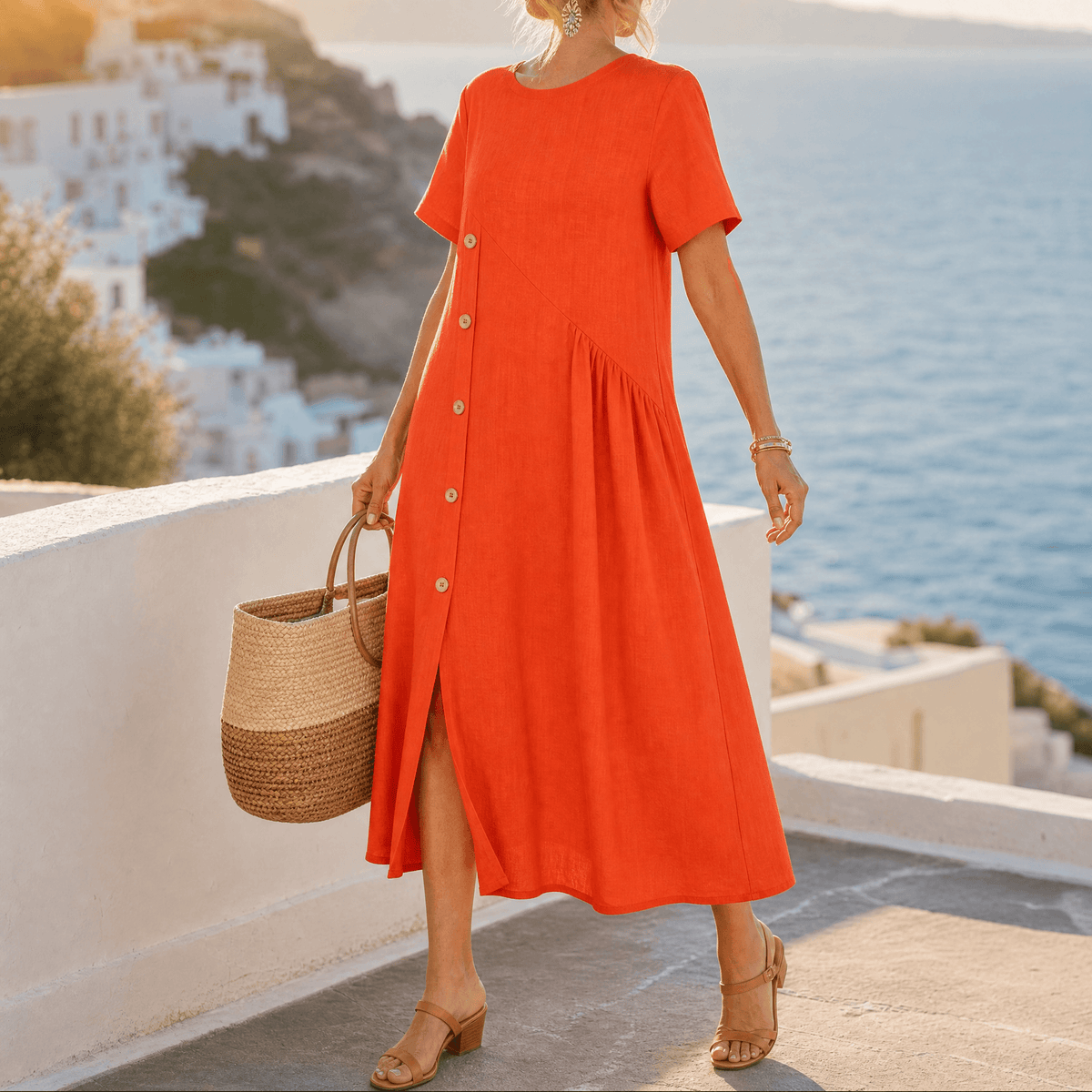 Adeline | Asymmetric Button Midi Dress