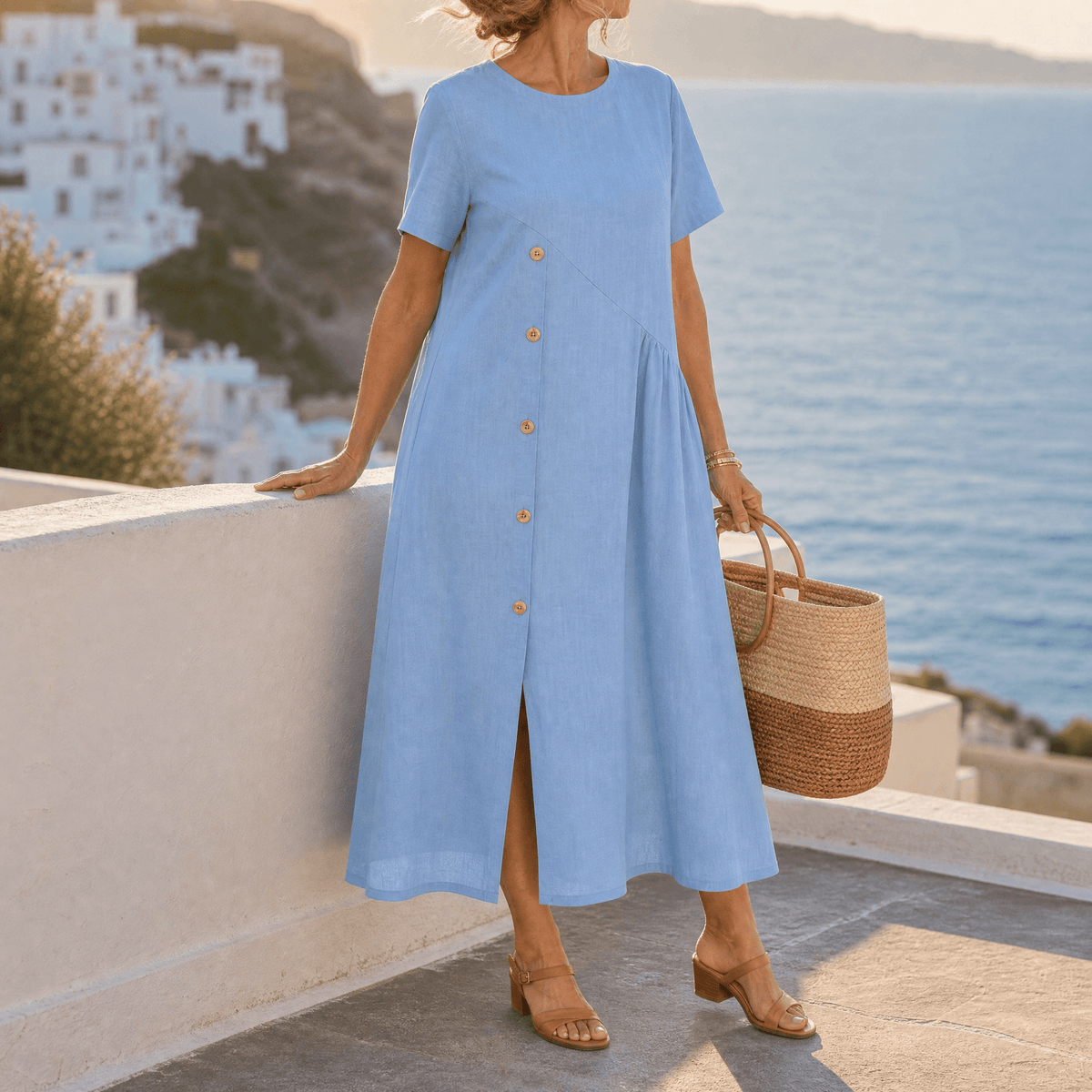Adeline | Asymmetric Button Midi Dress