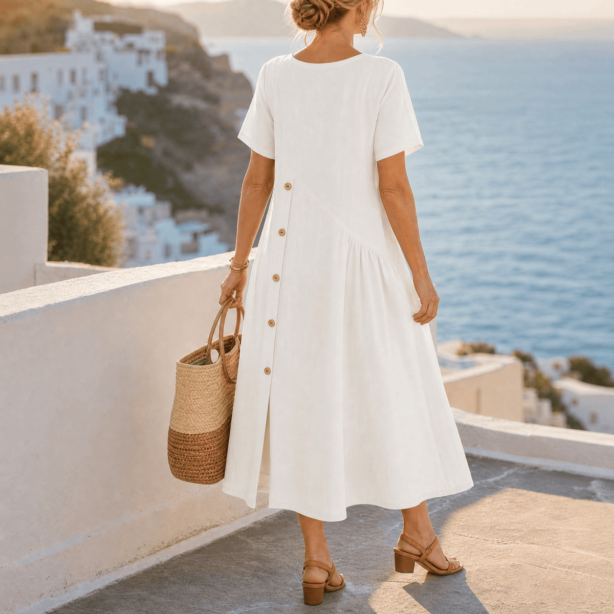 Adeline | Asymmetric Button Midi Dress