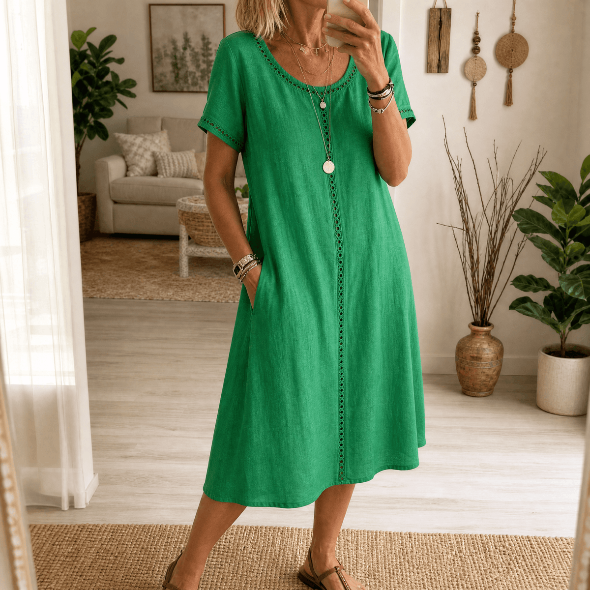 Lunavia | Eyelet Linen Midi Dress