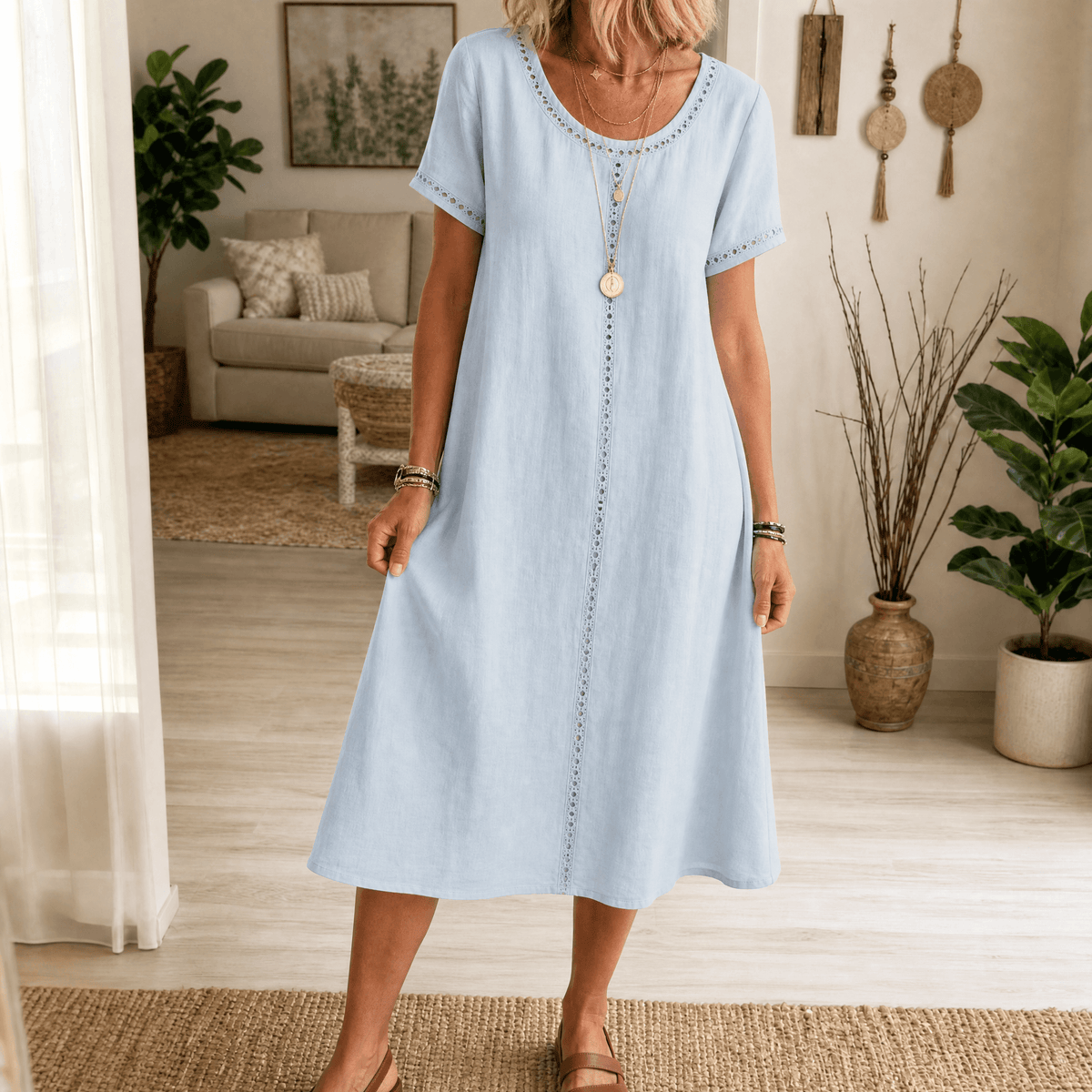 Lunavia | Eyelet Linen Midi Dress