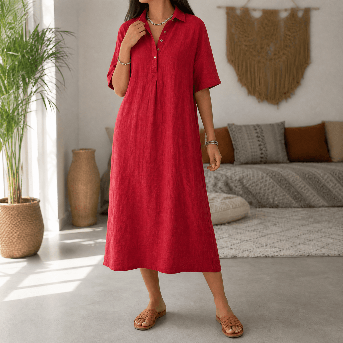 Lunavia | Linen Polo Midi Dress