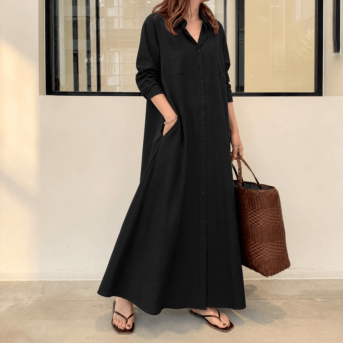 Marivelle | Draped Maxi Shirt Dress