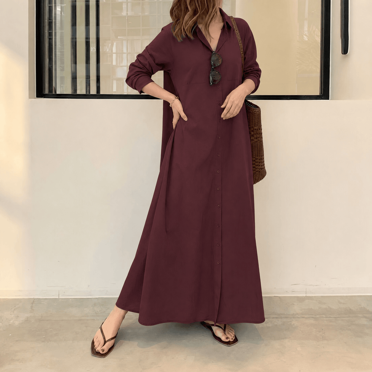 Marivelle | Draped Maxi Shirt Dress