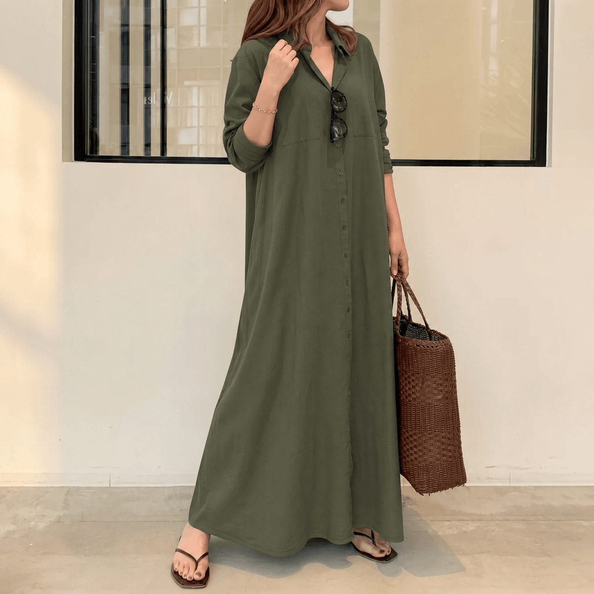Marivelle | Draped Maxi Shirt Dress