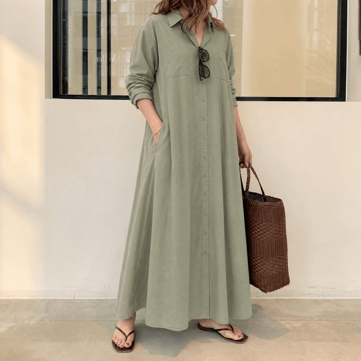 Marivelle | Draped Maxi Shirt Dress