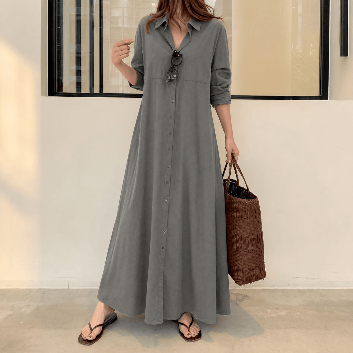 Marivelle | Draped Maxi Shirt Dress