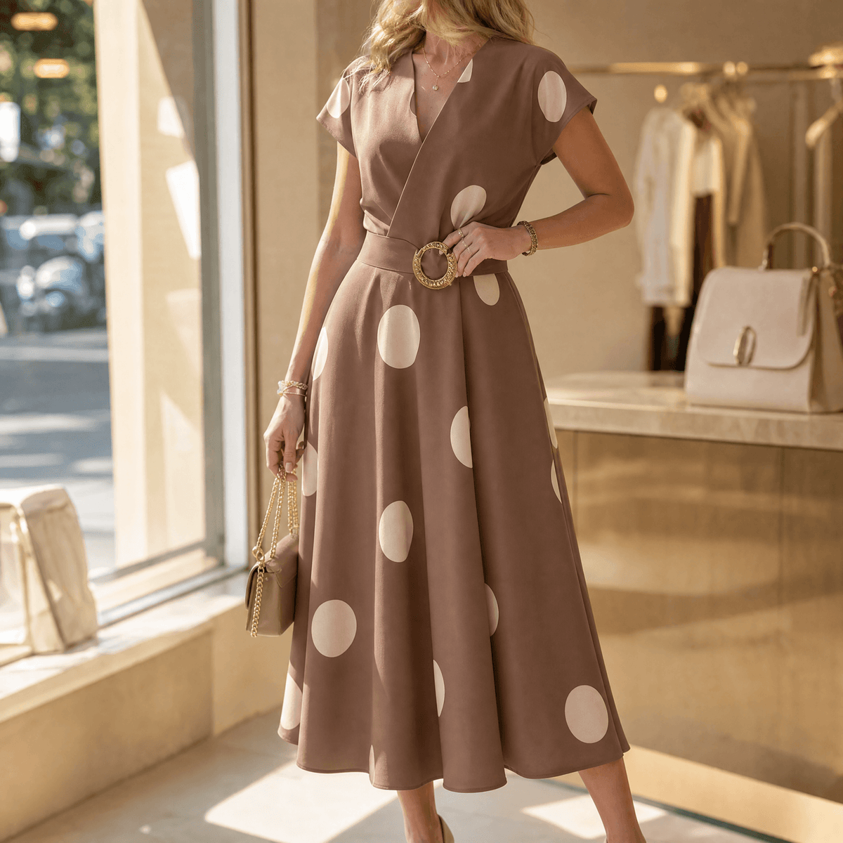 Marlowe | Belted Polka Dot Midi Dress